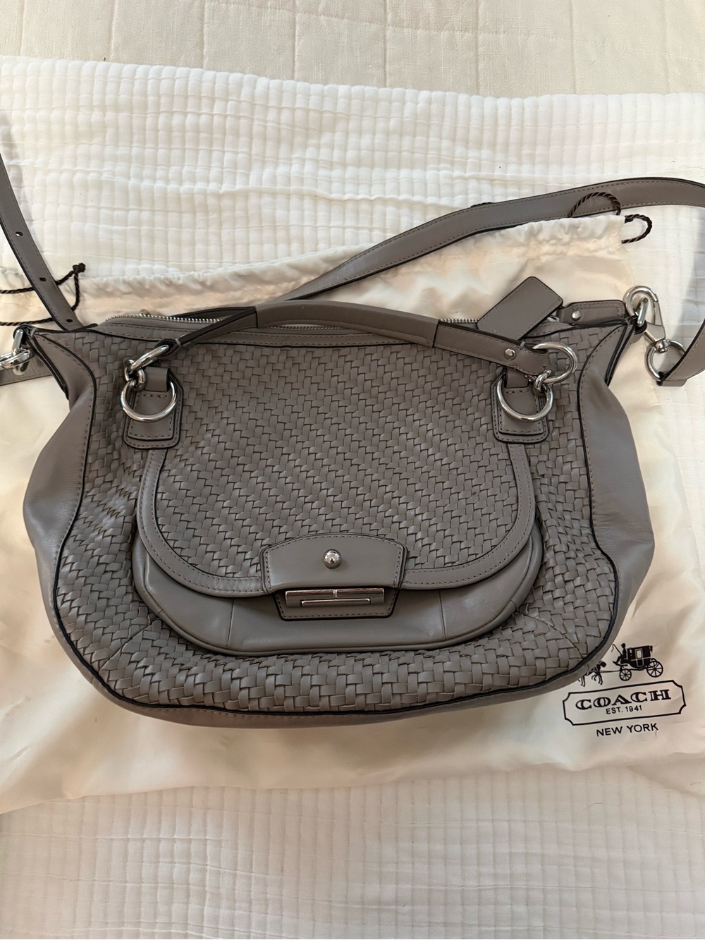 Coach Taupe Woven Leather Shoulder Bag